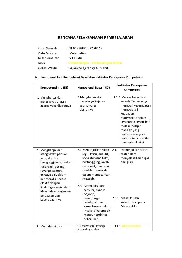 Rpp Perbandingan Perbandingan Senilai