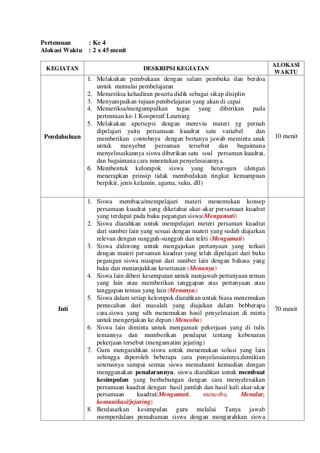 Rpp persamaan dan fungsi kuadrat rev
