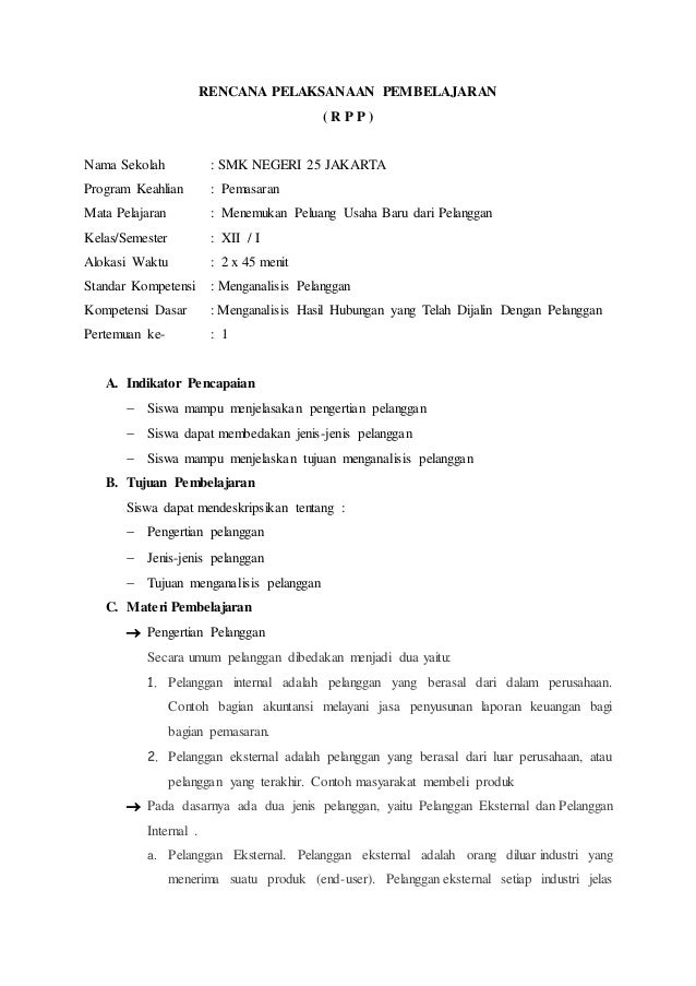 Menemukan Peluang Usaha Baru dari Pelanggan Rpp pertemuan 1