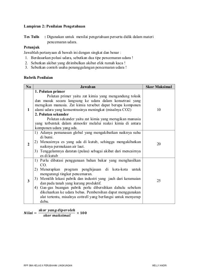 Rpp perubahan lingkungan welly