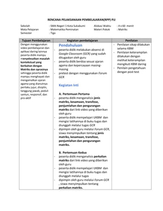 RPP PJJ Matematika Wajib Kelas 11 | PDF