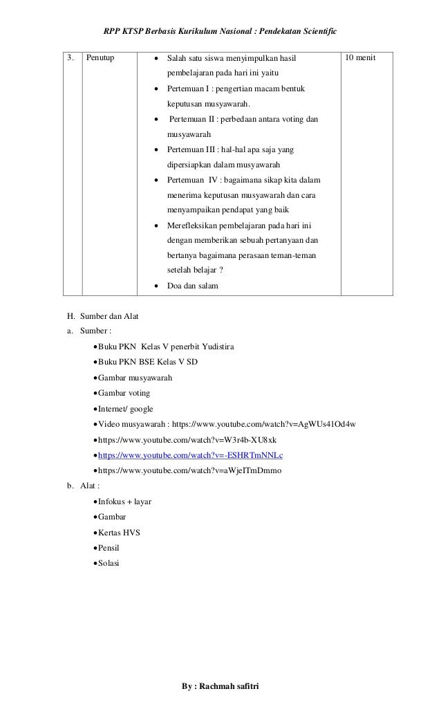 Rpp Pkn Kelas 5 Semester 2 Menghargai Dan Menaati Keputusan Bersama
