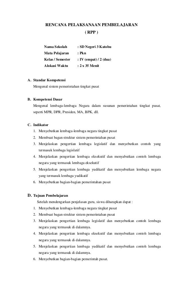 Rpp Pkn Kelas Iv