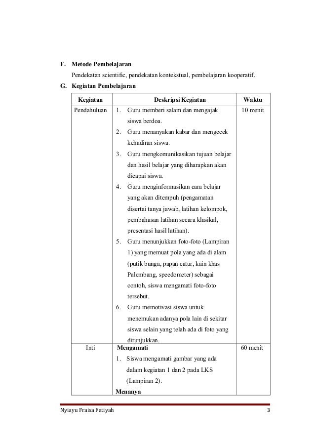 RPP Matematika Materi Pola Bilangan Kelas VII SMP/MTs 