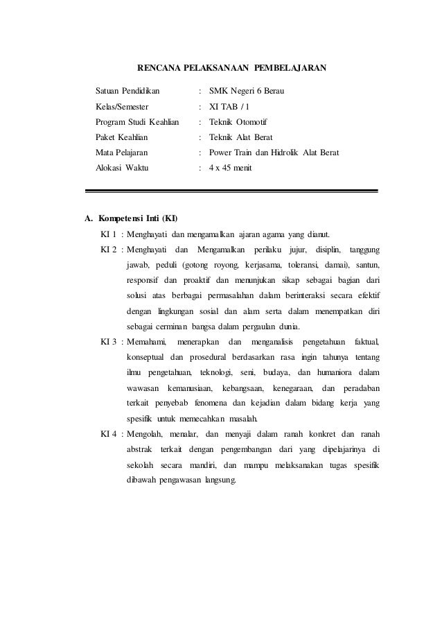 Rpp Power Train Dan Hidrolik Alat Berat Xi Kusmanto