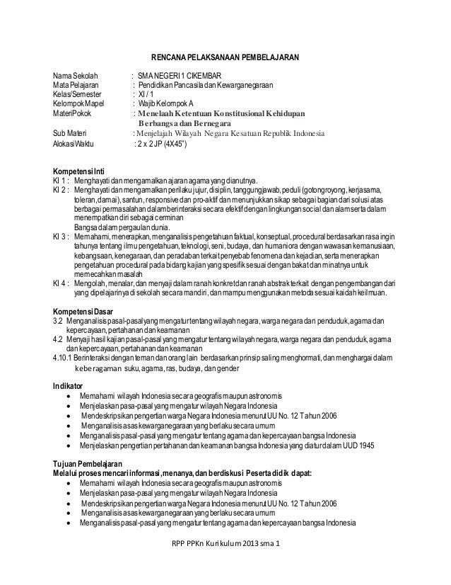 Rpp Ppkn Sma Xi Bab 2 Pertemuan 1