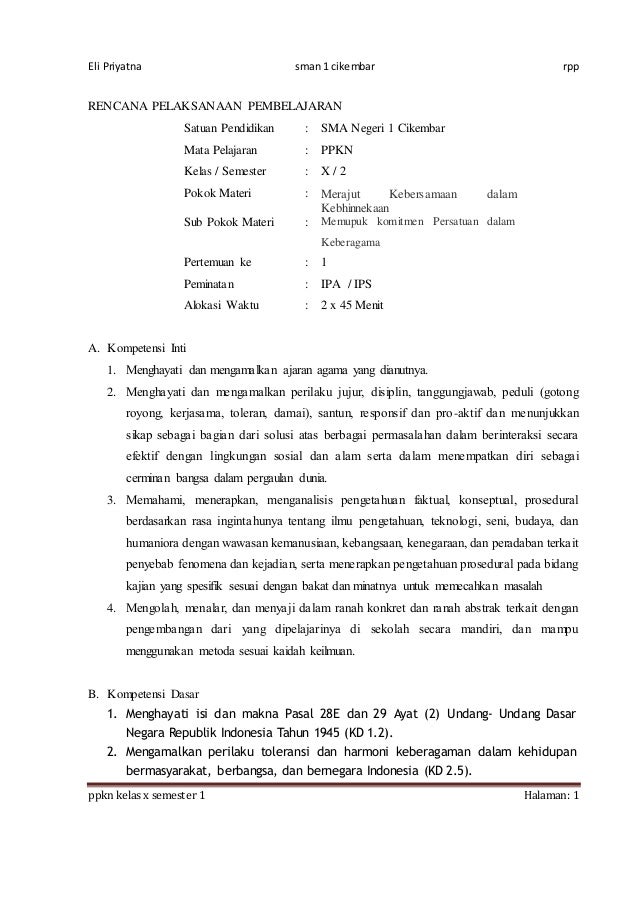 Rpp Ppkn X Bab 7 1516 8 Kali Jp