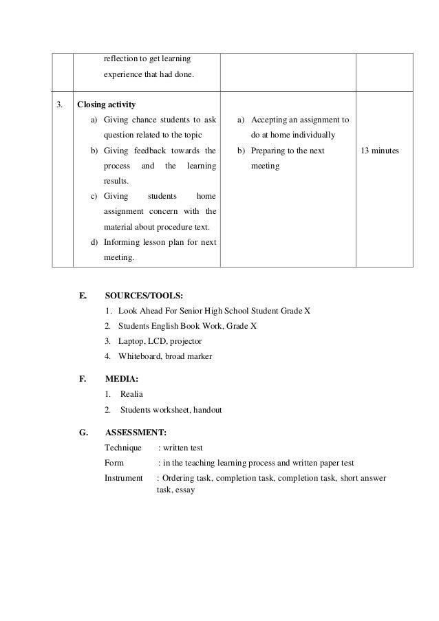 Generic structure of procedure text in english