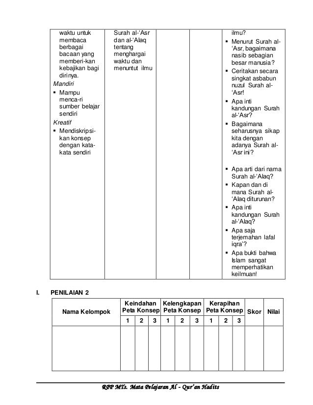 RPP Quran Hadits IX Semester 2 KTSP