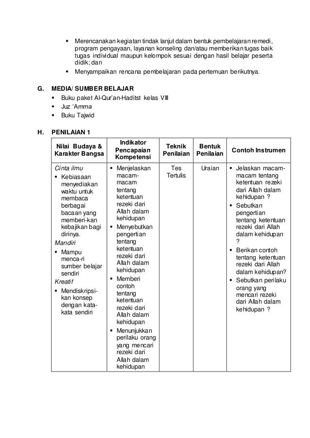 Rpp quran hadits viii 1 ktsp