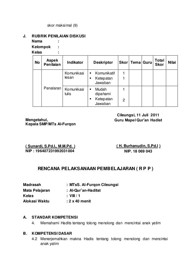 Rpp quran hadits viii 1 ktsp