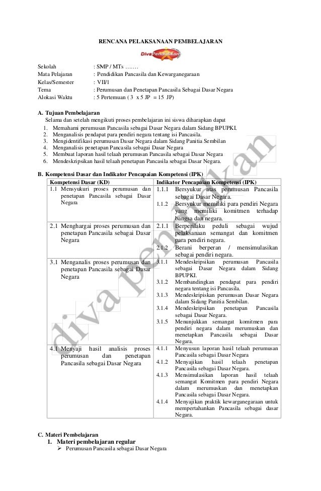 Rpp Pkn Kelas 7 Kurikulum 2013 Revisi 2016 Soal Ujian