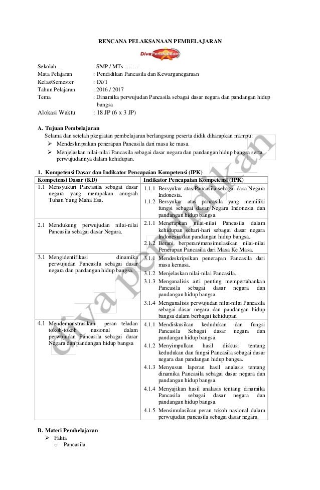 Rpp Revisi 2016 Ppkn Smp Kelas 9 Rpp Diva Pendidikan