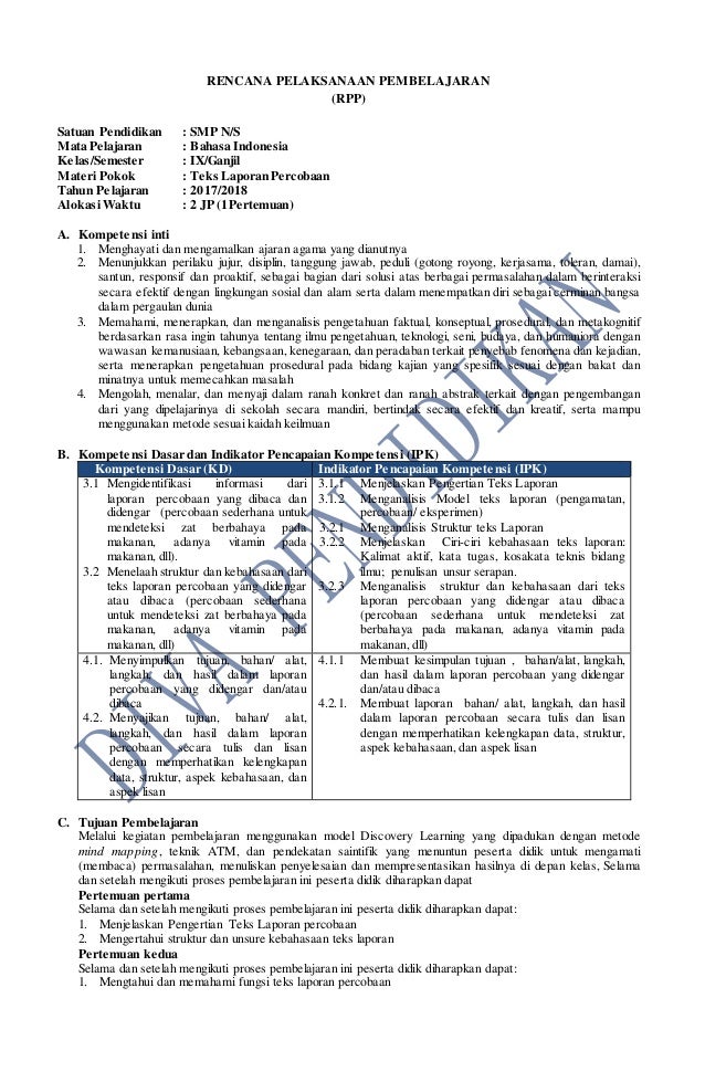 Rpp revisi 2017 bahasa indonesia kelas 9 smp