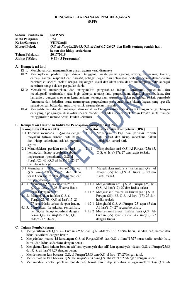 rpp revisi 2017 pai bp kelas 8 smp rpp revisi 2017 pai bp kelas 8 smp