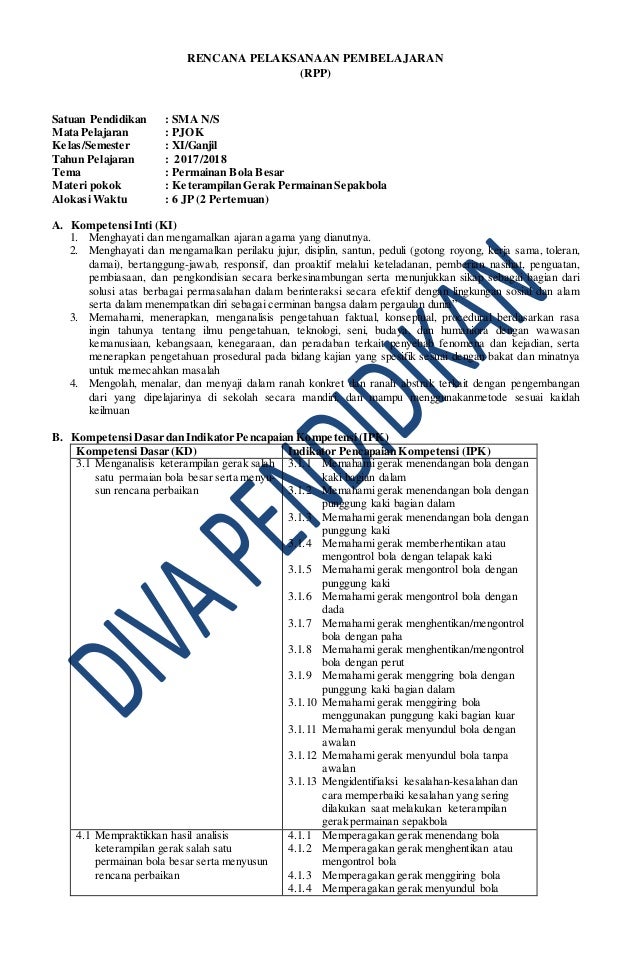 Rpp Revisi 2017 Pjok Kelas 11 Sma