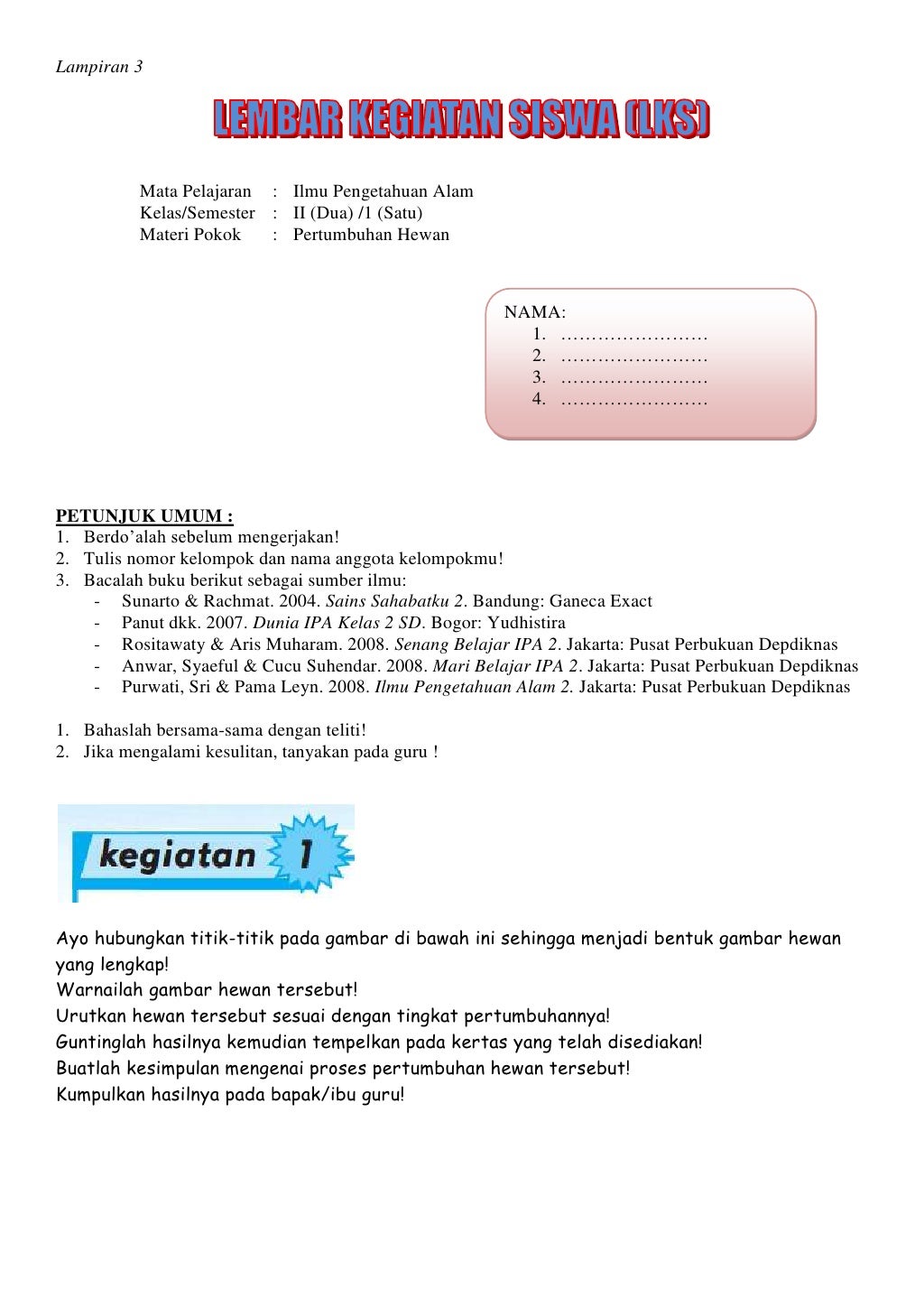 Rpp SAINS Kelas II Semester I