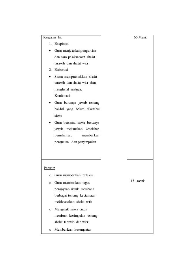 Rpp salat tarawih dan salat witir