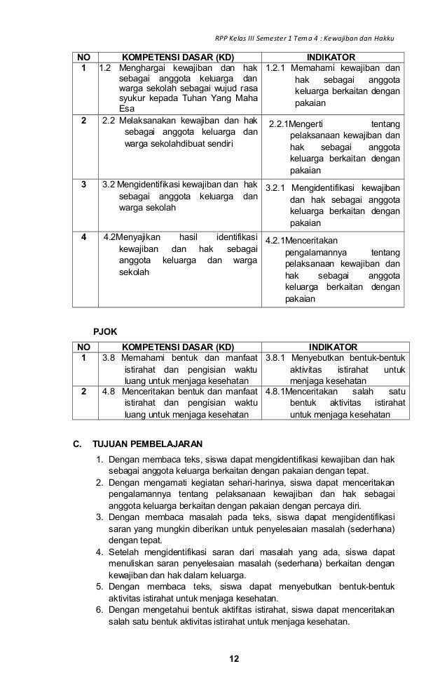 Rpp sd kelas 3 tema 4 kewajiban dan hakku revisi 2018