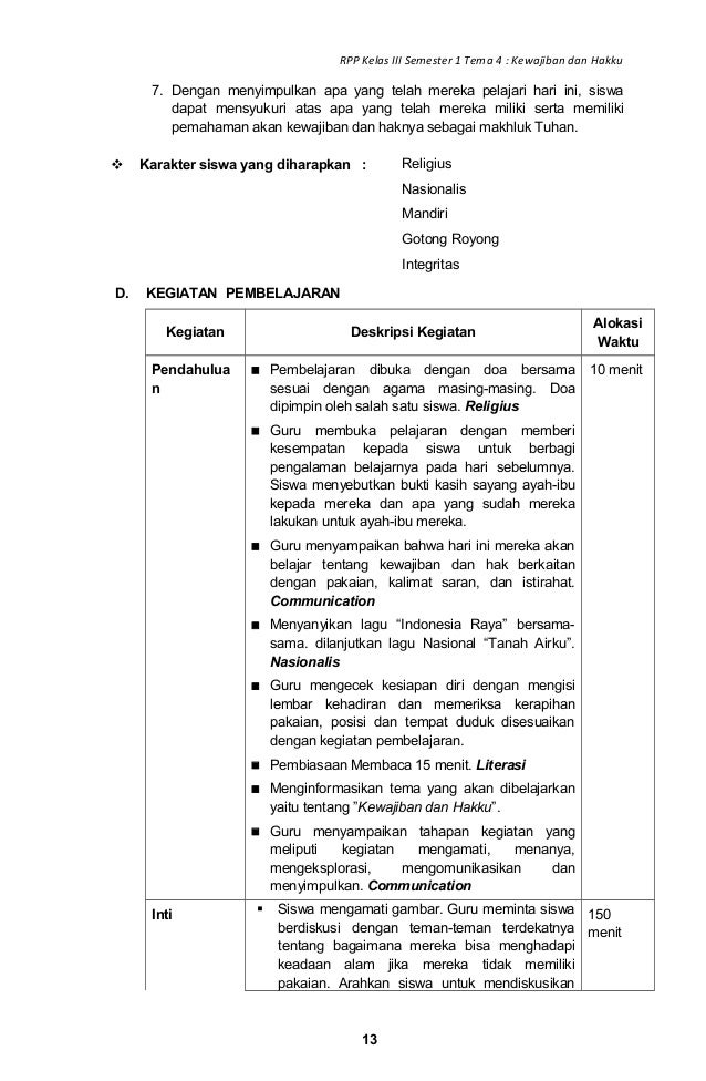 Rpp sd kelas 3 tema 4 kewajiban dan hakku revisi 2018