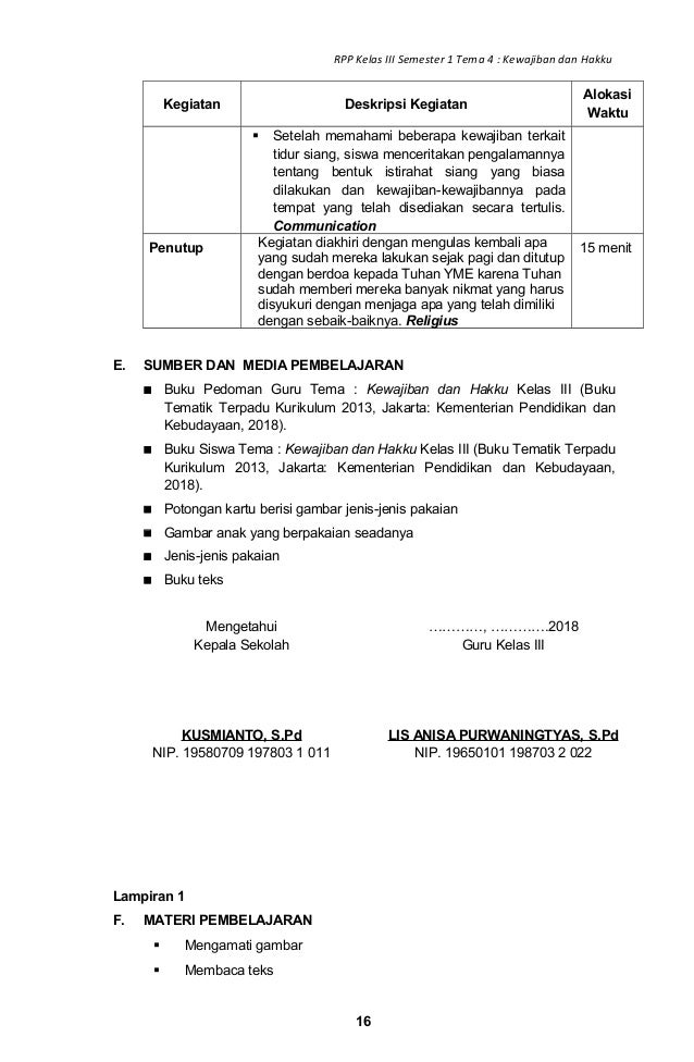 Rpp sd kelas 3 tema 4 kewajiban dan hakku revisi 2018