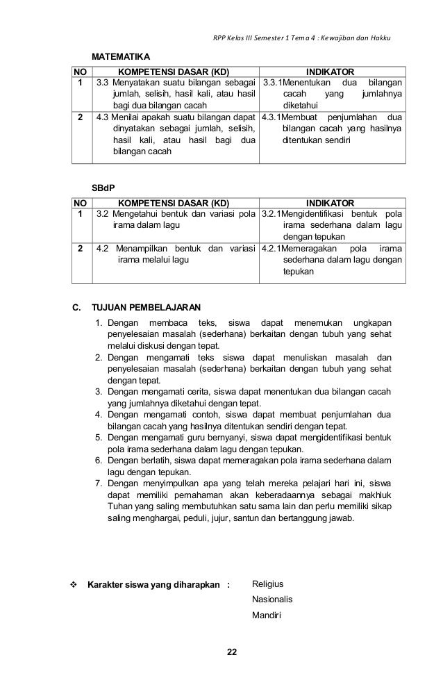 Rpp sd kelas 3 tema 4 kewajiban dan hakku revisi 2018