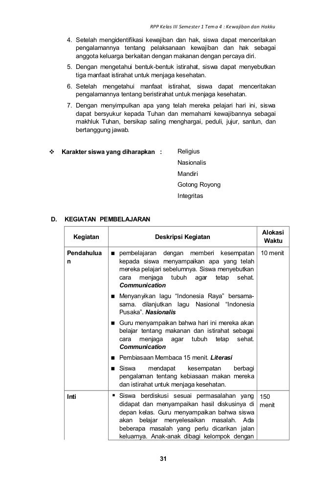 Rpp sd kelas 3 tema 4 kewajiban dan hakku revisi 2018