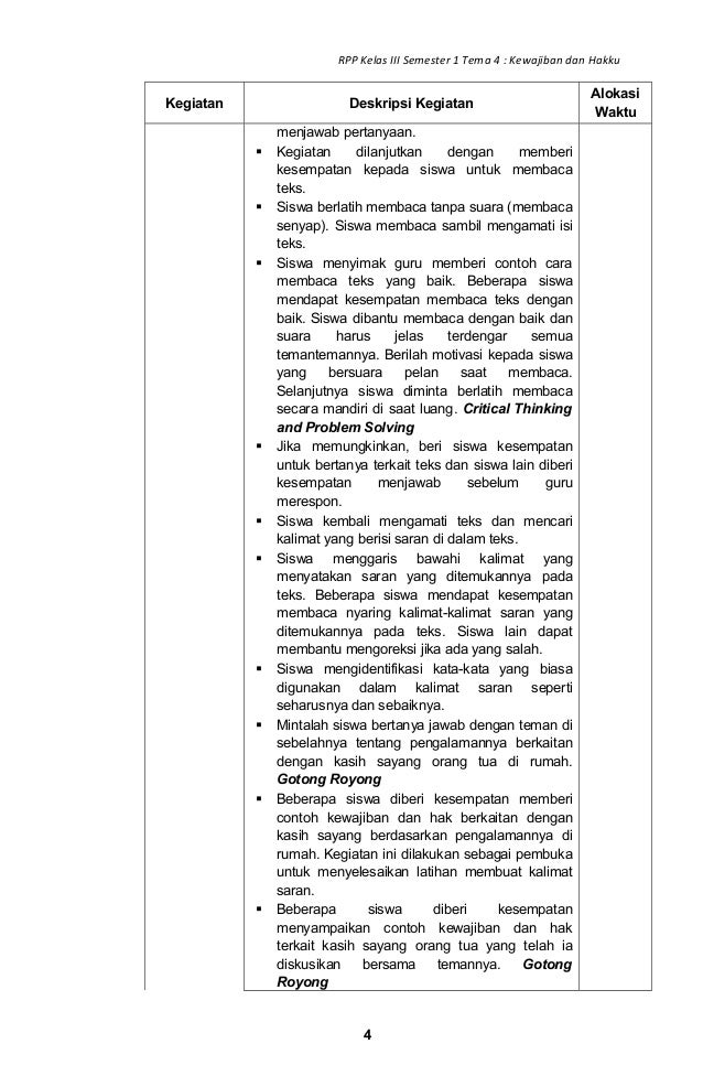 Rpp sd kelas 3 tema 4 kewajiban dan hakku revisi 2018