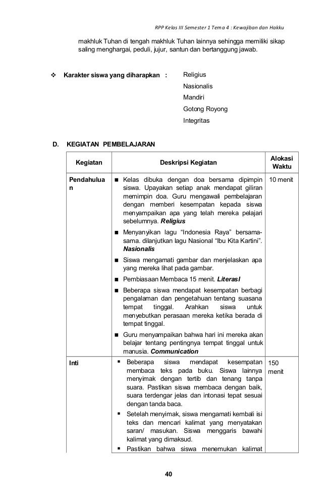 Rpp sd kelas 3 tema 4 kewajiban dan hakku revisi 2018