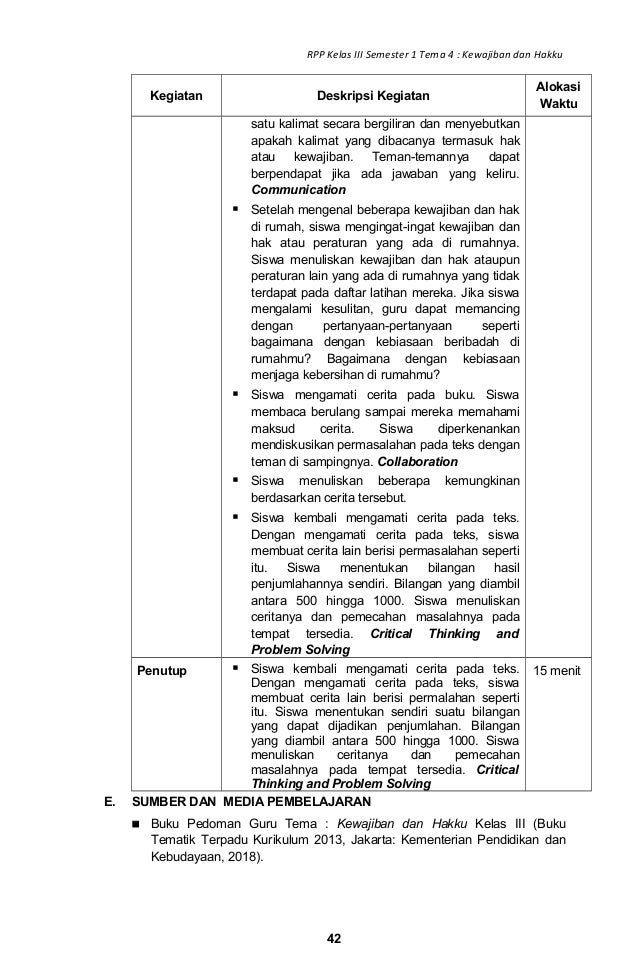 Rpp sd kelas 3 tema 4 kewajiban dan hakku revisi 2018