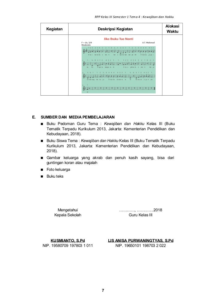 Rpp sd kelas 3 tema 4 kewajiban dan hakku revisi 2018
