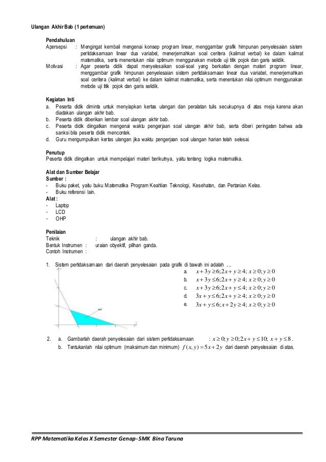 Rpp semester ii matematika smk b ina taruna matriks 