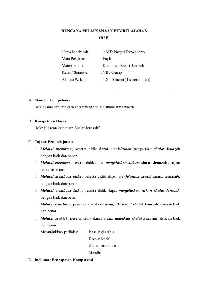 Rpp Shalat Jenazah Kelas Vii G