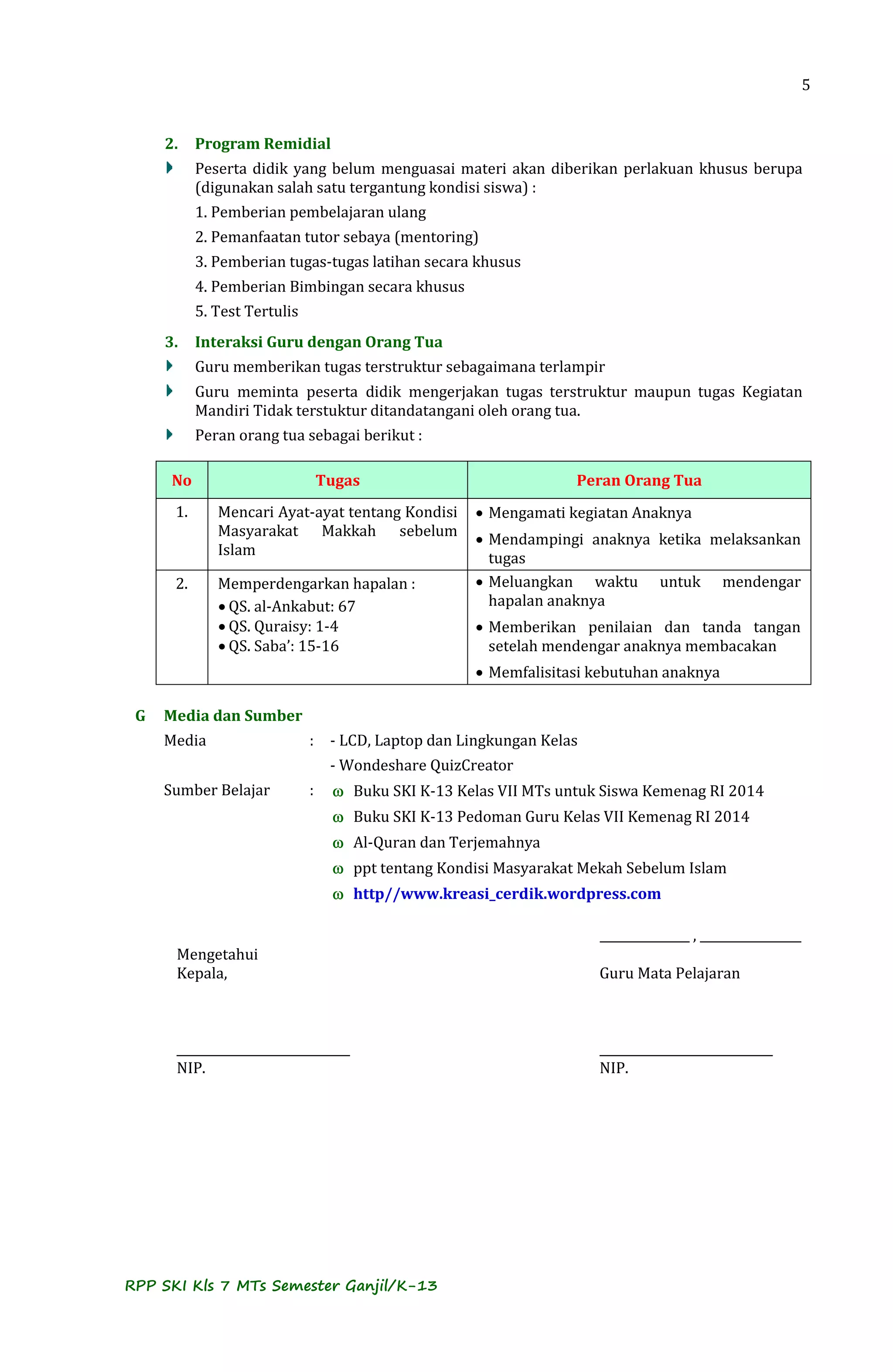RPP SKI Kelas 7 MTs K-13 contoh | PDF