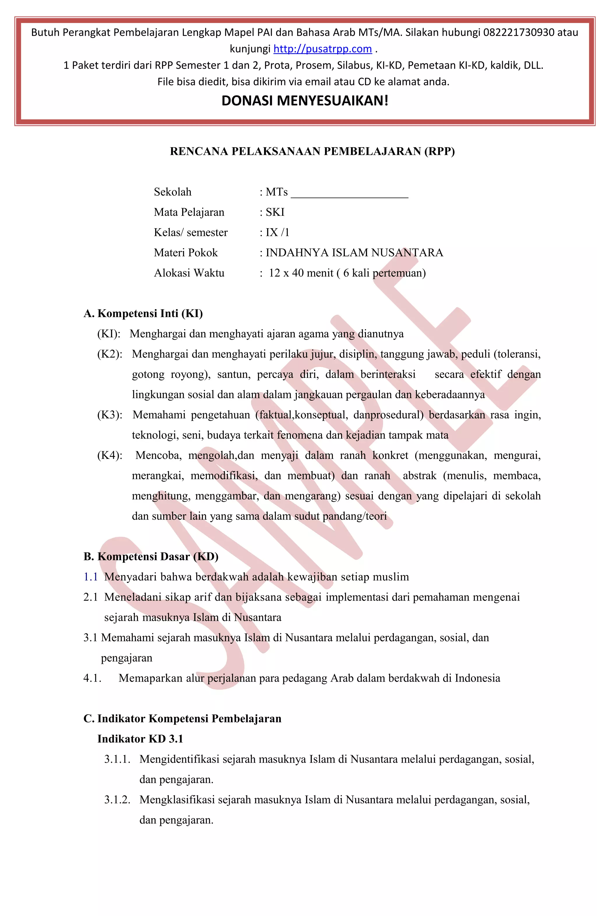 Rpp ski kelas 9 kurikulum 2013 | DOC