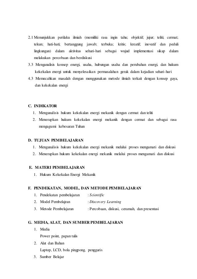 Rpp Sma Hukum Kekekalan Energi Mekanik Kurikulum 2013