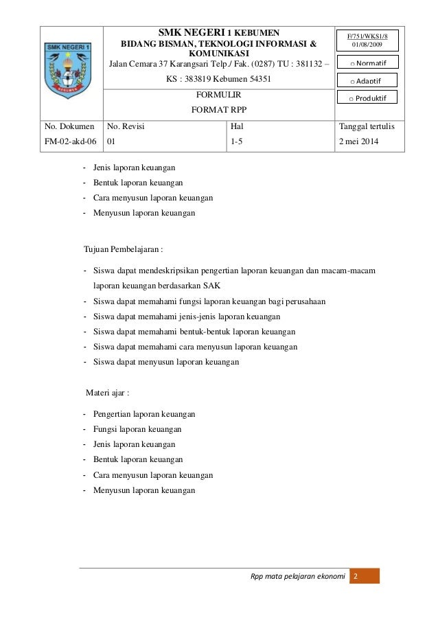Rpp Mapel Akuntansi Smk