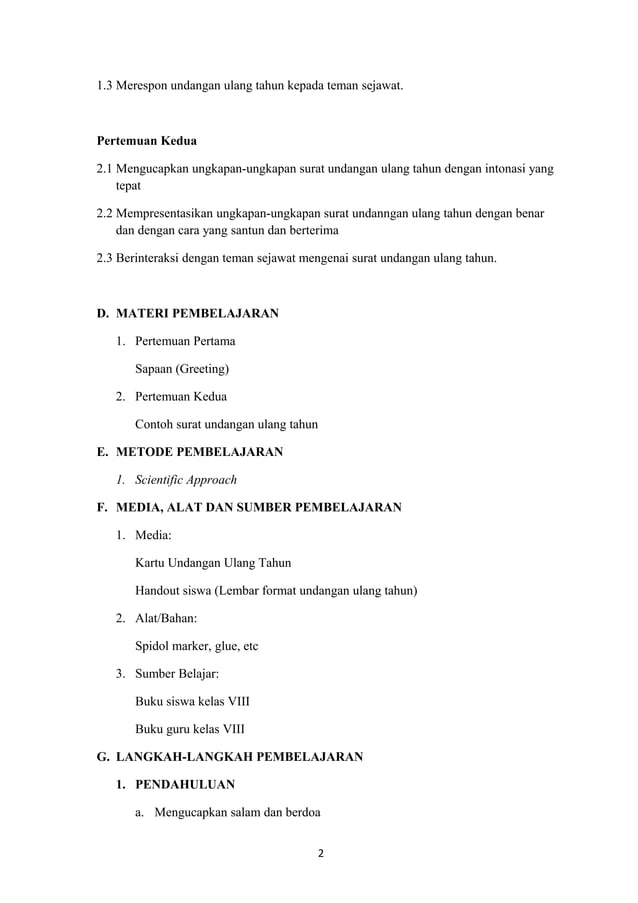 Rpp kurikulum 2013 SMP kelas 8 Invitation Card