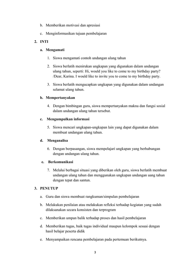 Rpp kurikulum 2013 SMP kelas 8 - Invitation Card