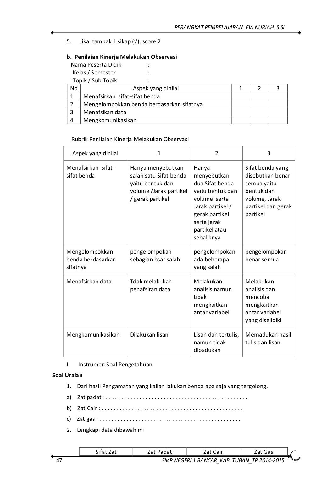 RPP KURIKULUM 2013 IPA SMP KELAS 7 SEMESTER1