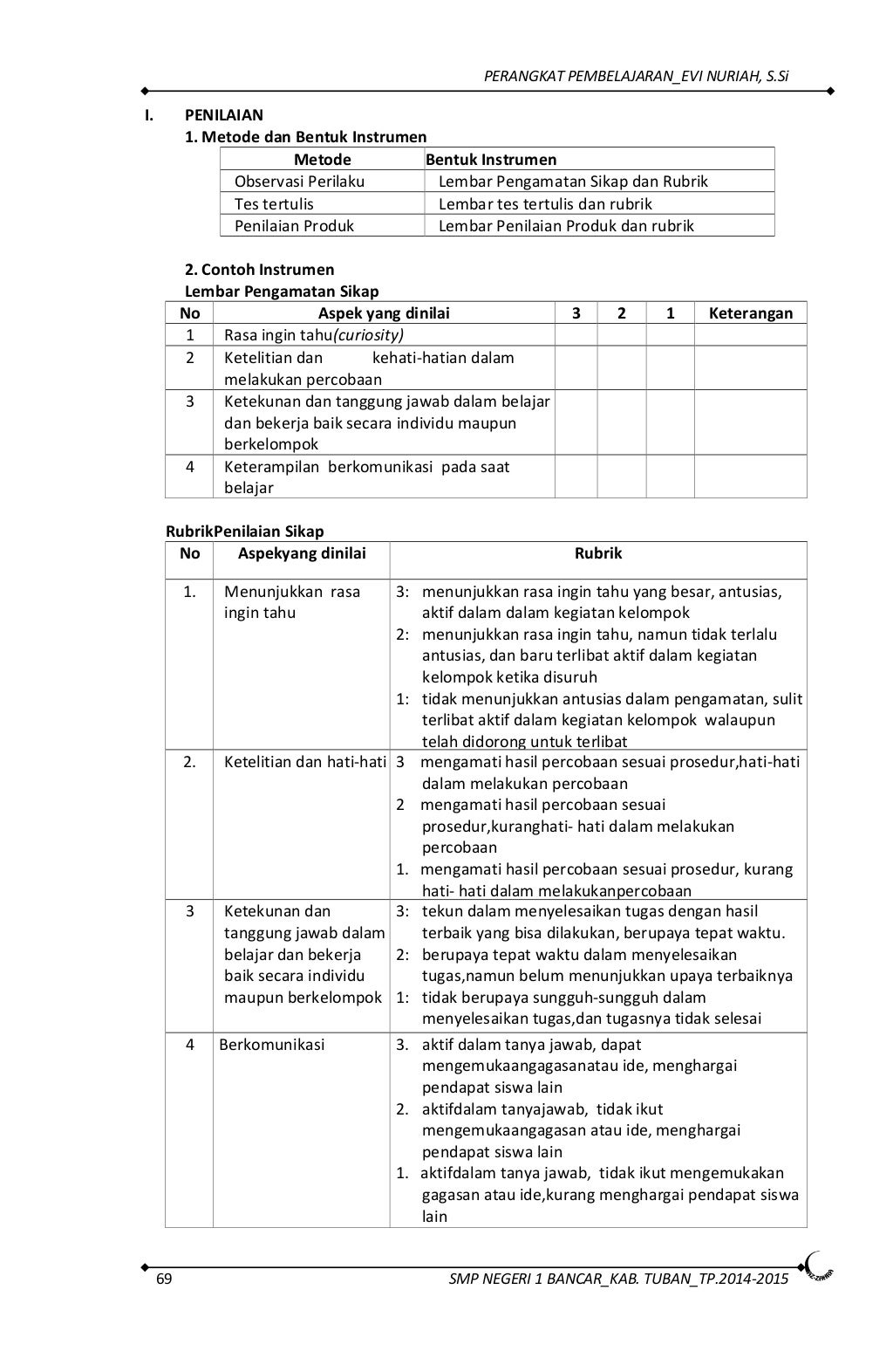 RPP KURIKULUM 2013 IPA SMP KELAS 7 SEMESTER1
