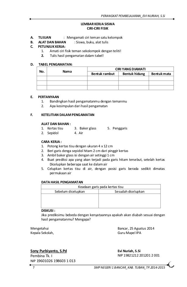 Rpp Kurikulum 2013 Ipa Smp Kelas 7 Semester 1