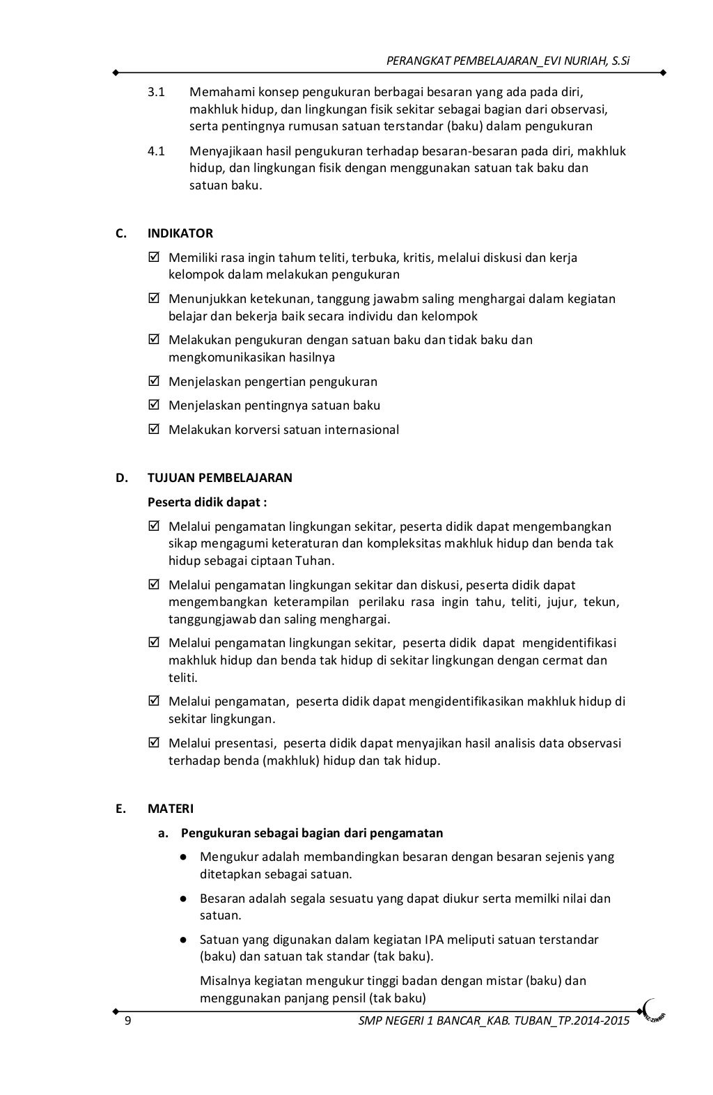 RPP KURIKULUM 2013 IPA SMP KELAS 7 SEMESTER1