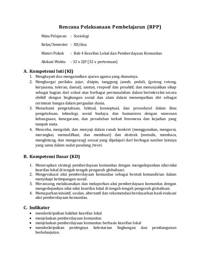 Contoh Rpp Sosiologi Kelas Xii Kurikulum 2013 Dapatkan Contoh
