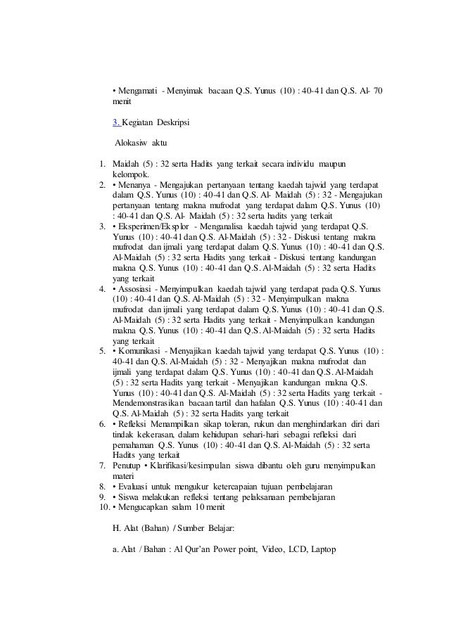 rpp surat yunus dan al maidah
