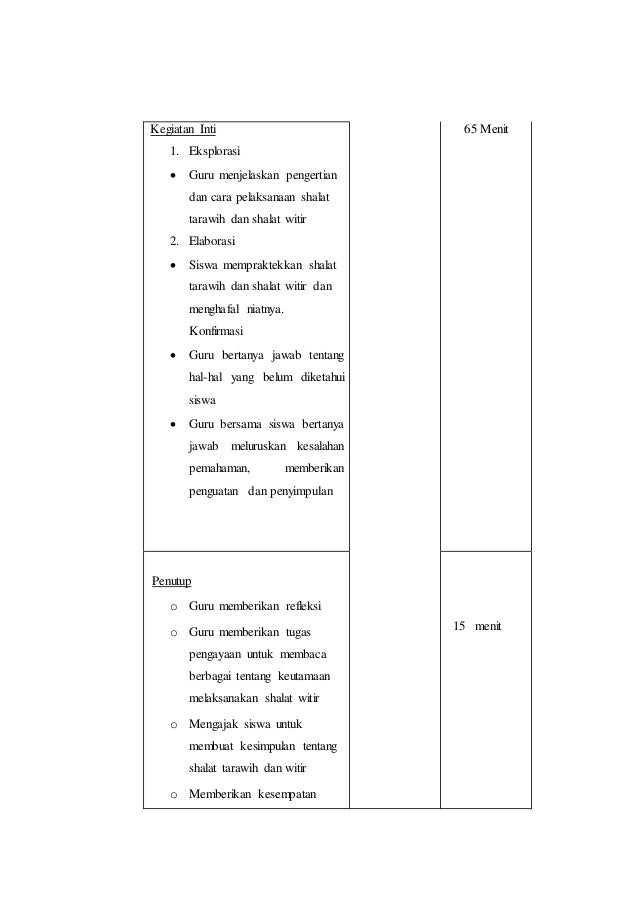 Rpp Sholat Tarawih Dan Witir