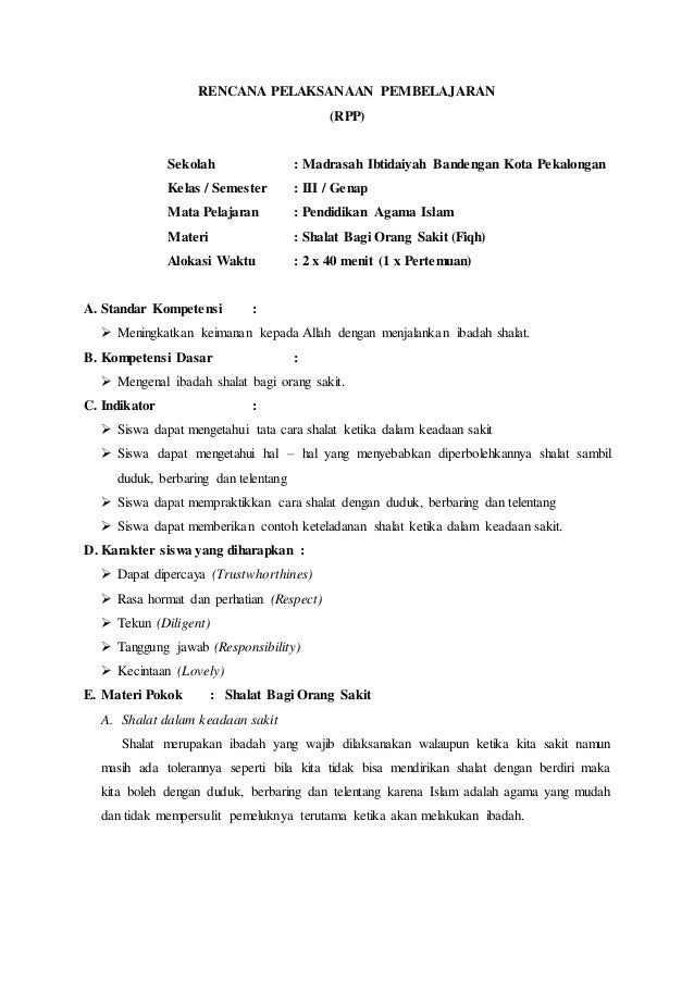 Rpp Sholat Bagi Orang Sakit Rpp Sholat Bagi Orang Sakit
