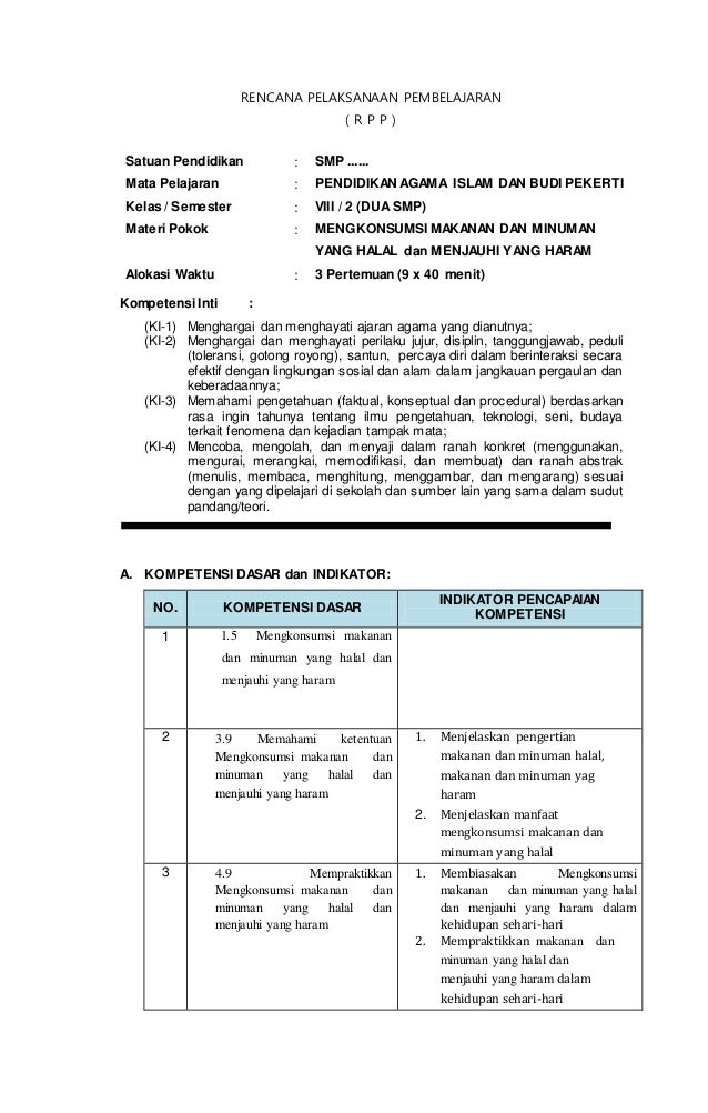Rpp Tekpen Makanan Halal Dan Haram