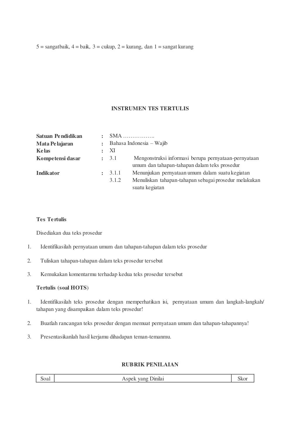 Rpp teks prosedur lengkap