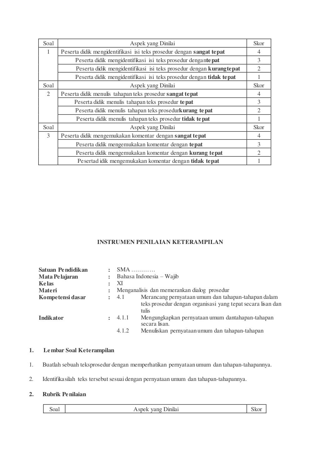 Rpp teks prosedur lengkap
